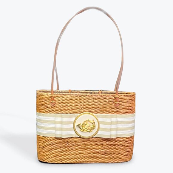Bosom Buddy Hand Woven Straw 'The Hunt' Bag/Tote with Bow - Picture 1 of 13